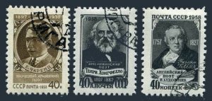 Russia 2036-2038, CTO. Michel 2058-2060. H.W.Longfellow,W.Blake,E.Sharents,1958.