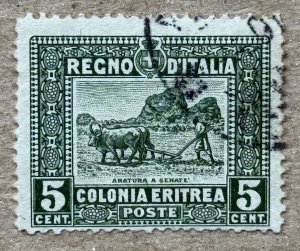 Eritrea 1914 5c Farmer Plowing, nicely used. Scott 49, CV $2.00