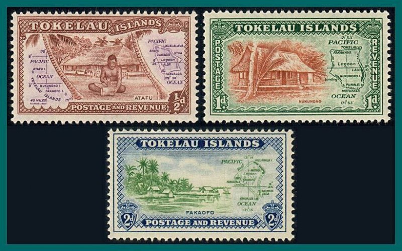 Tokelau 1948 Definitives, MNH #1-3,SG1-SG3