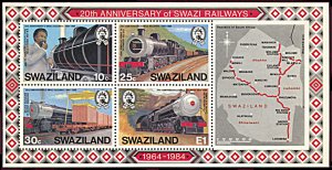 Swaziland 464a, MNH, 20th Anniversary of Swazi Railroad souvenir sheet