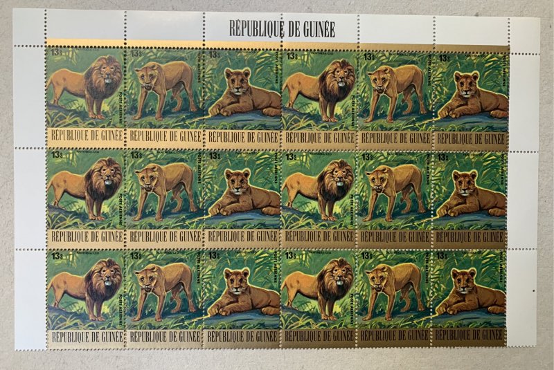 Guinea 1977 Lion strips of 3 in half-sheet, MNH. Scott C142, CV $51.00  cats