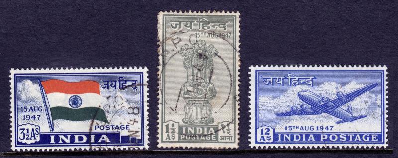 INDIA — SCOTT 200-202 (SG 301-303) — 1947 DOMINION SET — USED — SCV $9.95