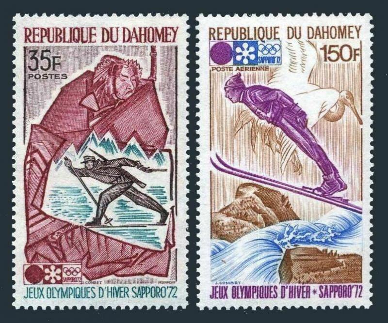 Dahomey 293,C153,MNH.Mi 470-471. Olympics Sapporo-1972.Skiing,Actor,Stork flying