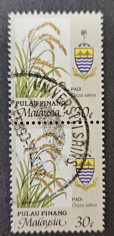 Malaya Penang 1986 SG106 30c, used vertical pair Perf.12