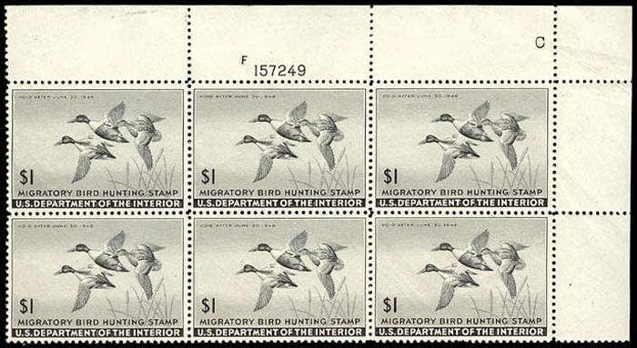 momen: US Stamps #RW12 Mint OG NH Plate Block of 6