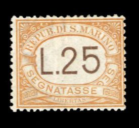 San Marino #J34 Cat$67.50, 1928 25L buff and brown, hinged