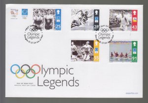 Isle of Man -  2004  Olympic Legends,  set of 5   on FDC