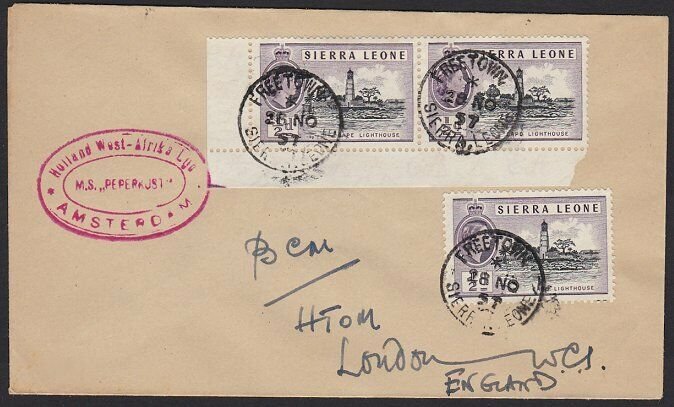 SIERRA LEONE 1957 Ship cover - MS Peperkust - Freetown cds..................H334