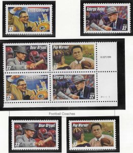 US #3143-3146a   32c Football Coaches P/B of 4 & 3147-3150 (MNH) CV$5.20