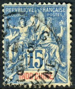 Indochina 1892 French Colony 15¢ Blue Peace & Commerce Scott #10 VFU N934 ⭐⭐⭐⭐