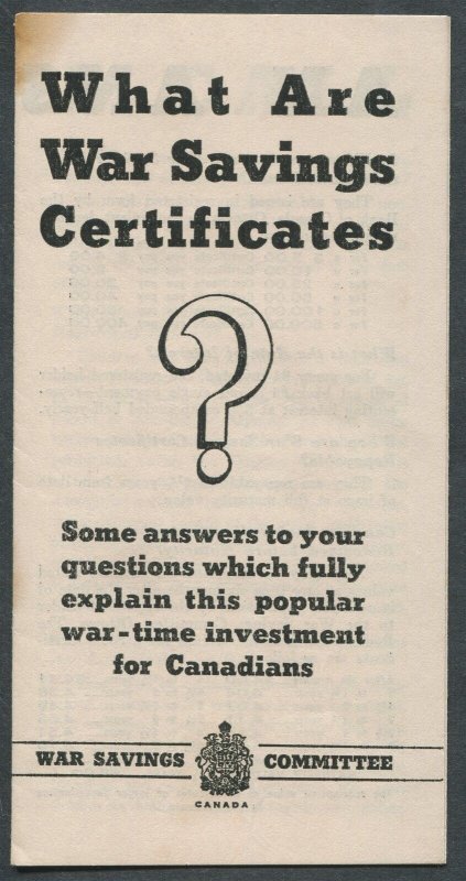 Canada Revenue WWII War Savings Certificate Brochure