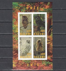 Malawi, 2010 Cinderella issue. Owls on an IMPERF sheet of 4.