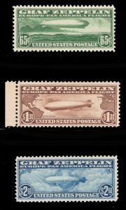 MOMEN: US #C13-C15 GRAF ZEPPELIN SET MINT OG NH SOUND CAT. $1,675 LOT #84286