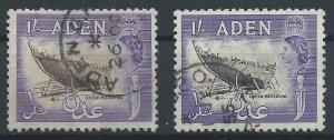 Aden 1953 - QE2 1s both shades wmk Mult Script CA - SG62-63 used