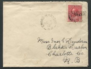 NEW BRUNSWICK SPLIT RING TOWN CANCEL COVER GRAND HARBOUR