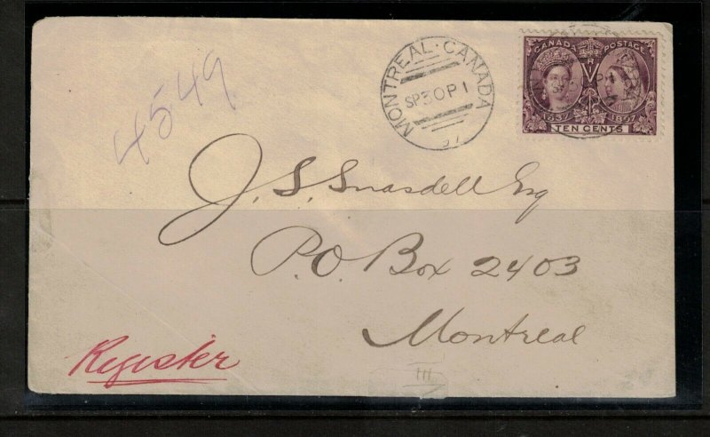 Canada #57 Very Fine Used On Square Circle Precursor Type III Cover To Montreal