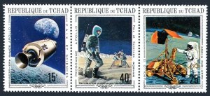 Chad 225A ac strip, MNH. Mi 291-293. Apollo 11, Apollo 12, Lunar module. 1970.