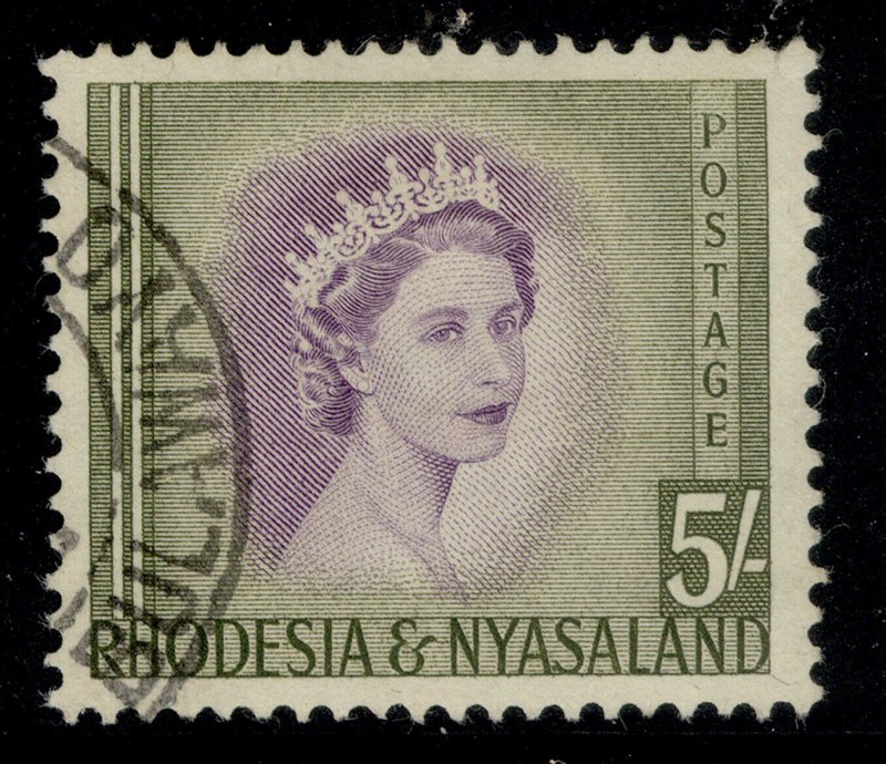 RHODESIA & NYASALAND QEII SG13, 5s violet & olive-green, USED. 