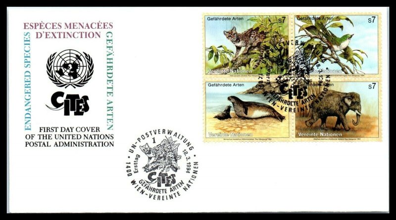 1994 UNITED NATIONS FDC Cover - Endangered Species Block 4, Vienna 1 T13 
