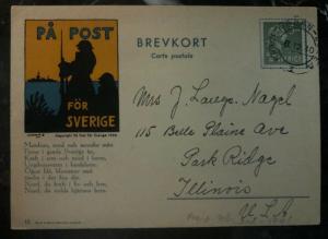 1942 Lulea Sweden Field post Postcard  cover To Park Ridge IL USA