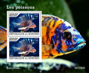 BURUNDI - 2022 - Fishes #1 - Perf 2v Souv Sheet - Mint Never Hinged