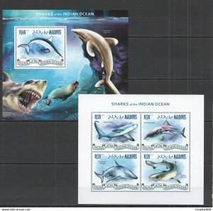 2014 Maldives Fauna Marine Life Sharks Of The Indian Ocean Kb+Bl ** Ml664