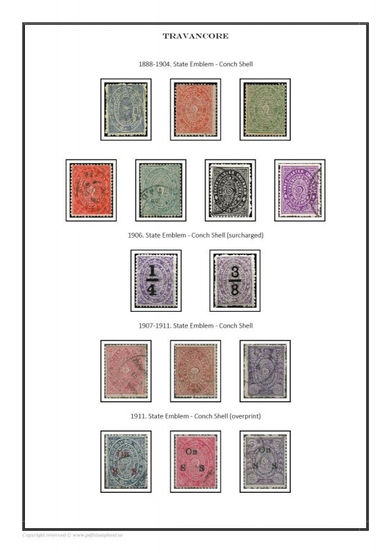 Travancore 1888-1946 PDF (DIGITAL) STAMP ALBUM PAGES 