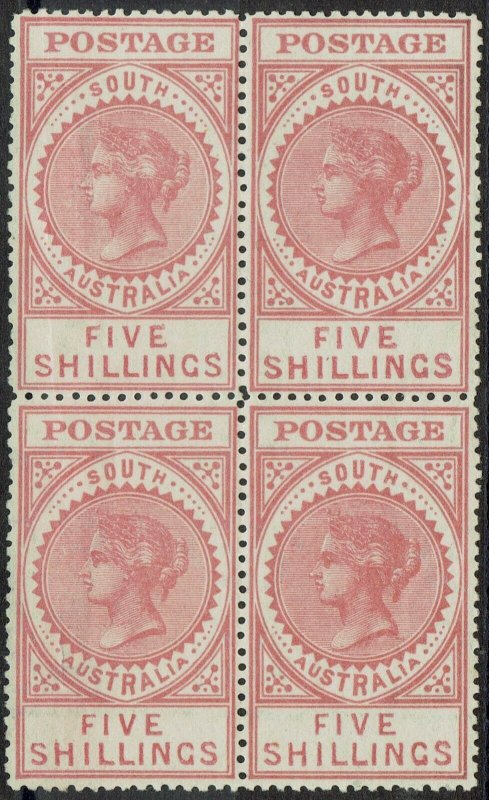 SOUTH AUSTRALIA 1904 QV THICK POSTAGE 5/- MNH ** BLOCK CERTIFICATE WMK CROWN SA