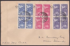 GILBERT & ELLICE 1937 Coronation blocks of 4 on FDC - Ocean Island cds.....a3390