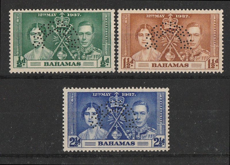 BAHAMAS 1937 KGVI Coronation set ½d-2½d SPECIMEN. MNH **.