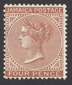 Jamaica Sc# 49 MH 1908 4p red brown Queen Victoria