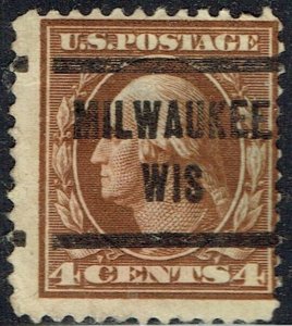 1911 4c WASHINGTON with precancel f/MILWAULEE WI (377-205 NORMAL Nice classic!