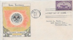 838 FDC, Hand Colored  Cache, Iowa Ter., Free Insured Shipping;