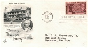 Scott 955 3 Cents Mississippi - Artcraft FDC - Typed Address - Planty 955-10