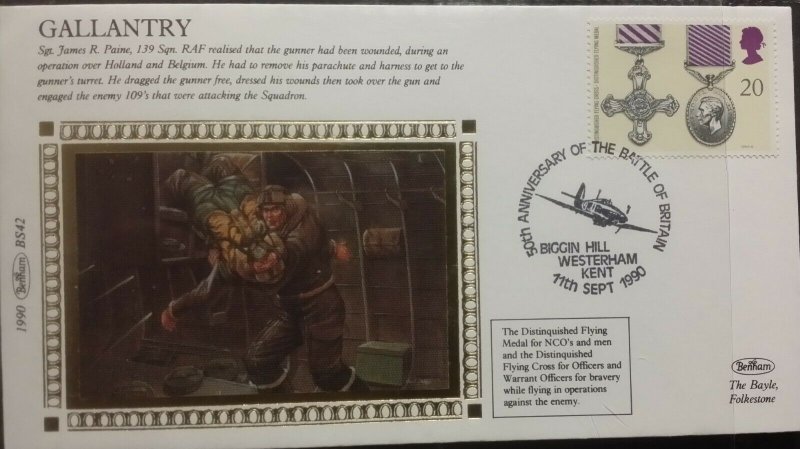 GB 1990 Gallantry Awards VC  Benham BS38-42 Limited Edition Silk Cover FDC