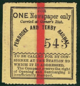 GB Wales P&TR RAILWAY One Newspaper Parcel Stamp Pembroke & Tenby MNG PINK94