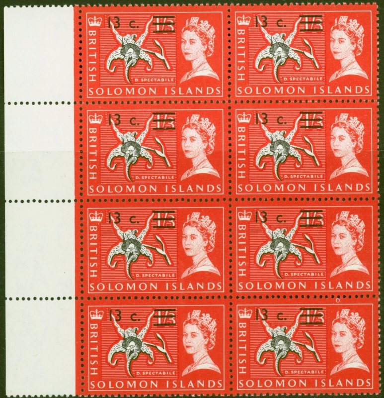 Gilbert & Ellice Is 1966 13c on 1s3d Black & Rose-Red SG145A Superb MNH Block... 