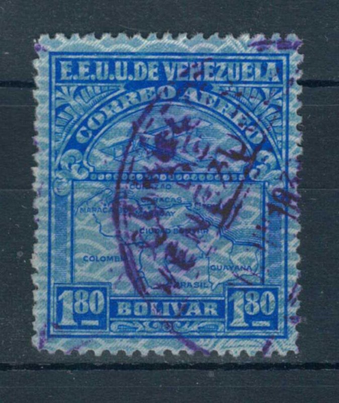 Venezuela 1930 Airmail 1b.80 blue stamp. Used. Sg 436