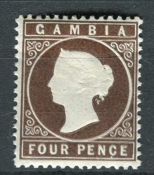 GAMBIA; 1886 classic QV Crown CA issue Mint hinged Shade of 4d. value