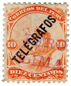 (I.B) Peru Telegraphs : 10c Orange (1896)