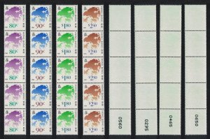 Hong Kong Coil Stamps Full set 4v strips of 5 Control Number 1992 MNH