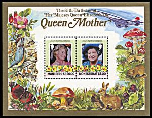 Montserrat 564, MNH, 85th Birthday of Queen Mother souvenir sheet, Concorde