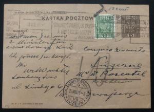 1935 Lwow Poland Postcard Cover To Zionist Congress Lucerne Switzerland