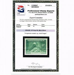 GENUINE PHILIPPINES SCOTT #531 MINT PRISTINE OG NH PSE CERT GRADED XF-SUPERB 95