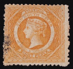 NEW SOUTH WALES 1860 QV Diadem 8d orange, wmk double-lined '8', perf 12. RARE!