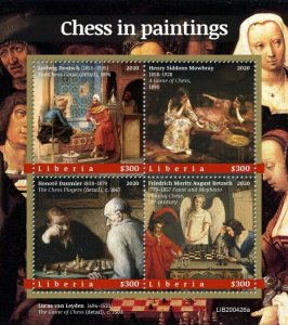 Liberia Art Stamps 2020 MNH Chess in Paintings Ludwig Deutsch Sports Games 4v MS