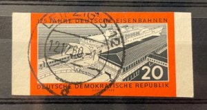 (330) DDR 1960 : Sc# 530 SASSNITZ HARBOR STATION FERRY RAILROAD - USED IMPERFO