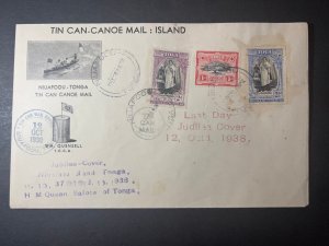 1938 Toga Tonga Tin Can Canoe Mail Last Day Jubilee Cover Niuafoou No Address