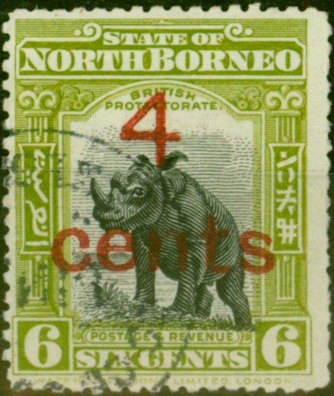 North Borneo 1916 4c on 6c Black & Olive-Green SG187 Fine Used