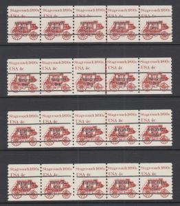 US Sc 1898Ab MNH. 1982 4c Stagecoach, cplt set of 4 diff Plate Coil Strips of 5